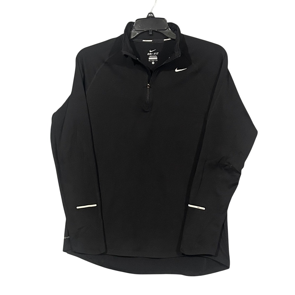 Nike Dri-FIT Mens Half Zip Running Top Black Reflective Long Sleeve Pullover M